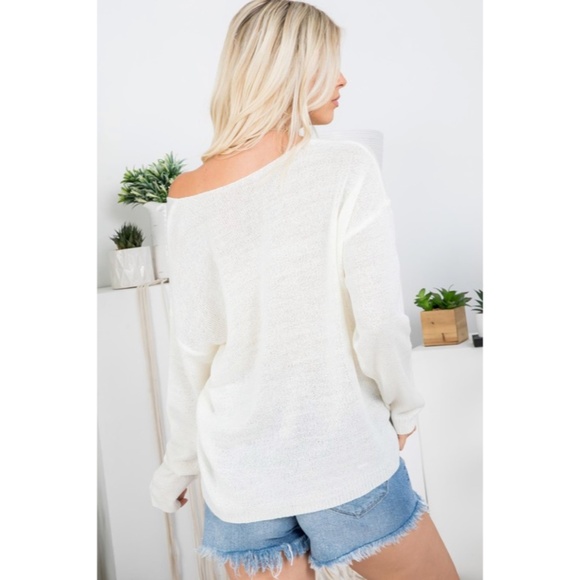 SOLD OUT White Red Heart Knit V-Neck Valentines Day Long Sleeve Relaxed Sweater - Picture 10 of 10